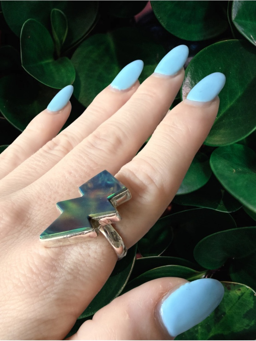 Opal Lightning Bolt Adjustable Ring | 925 Sterling Silver Closed Back Size 6-10